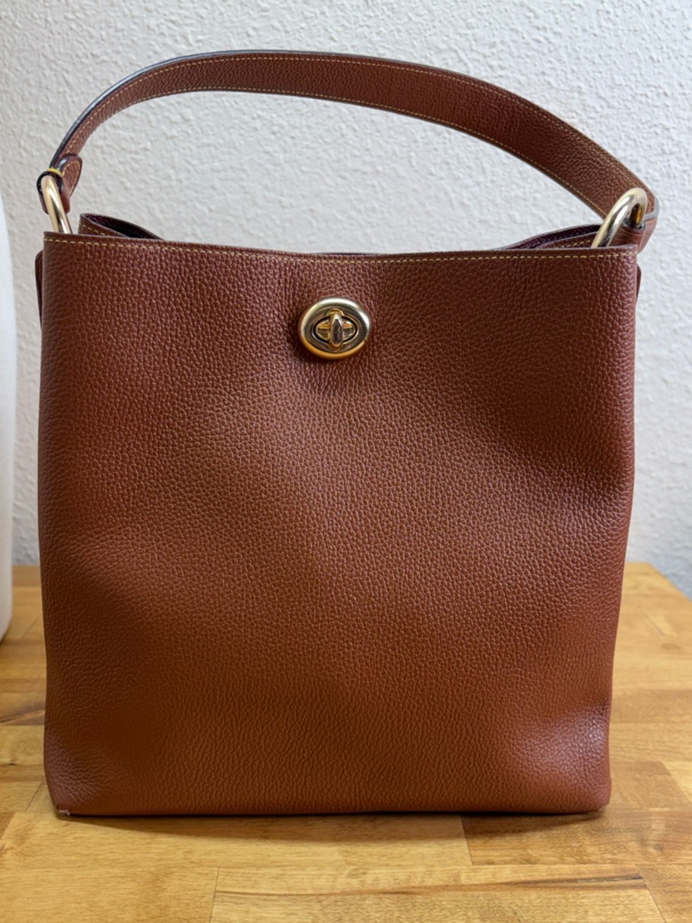 Coach Charlie Bucket Bag Saddle Tan Polished Pebble Leather Shoulder Bag 55200 - Picture 3 of 11